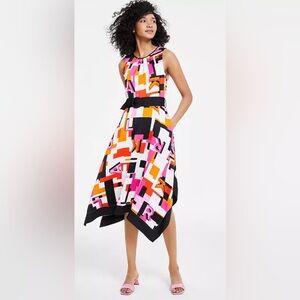 Karl Lagerfeld Women's Logo Print Belted Midi Dress Size 16